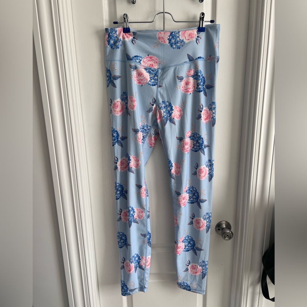 Floral Light Blue High-Waist Leggings